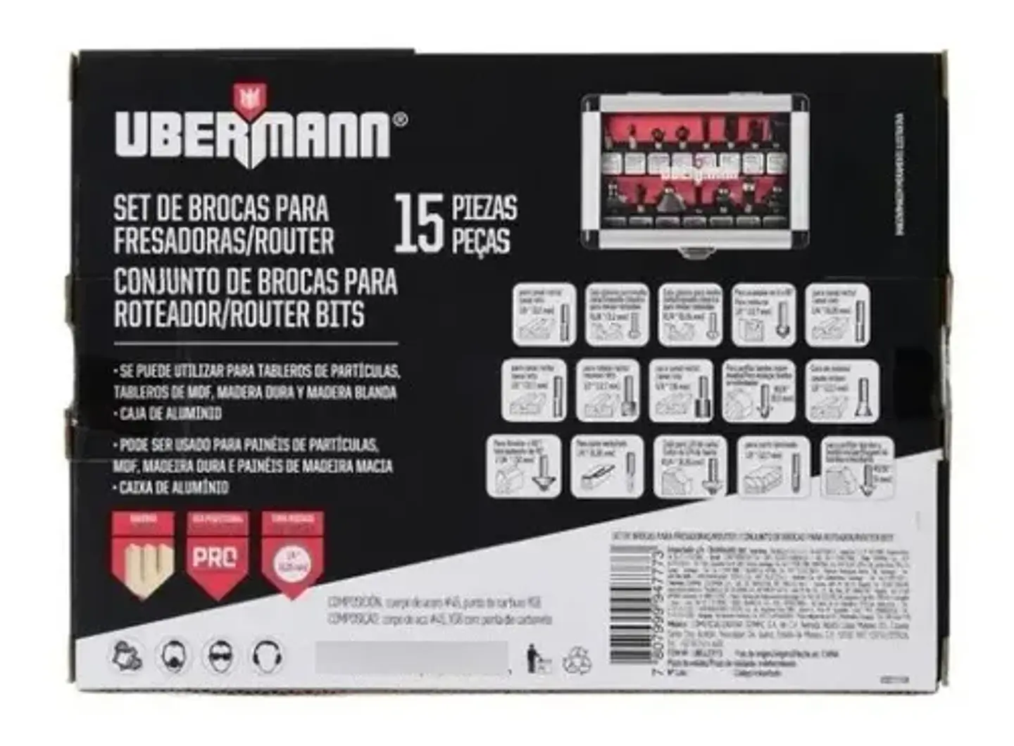 Set De 15 Fresas 1/4 Ubermann Para Fresadora / Router 4