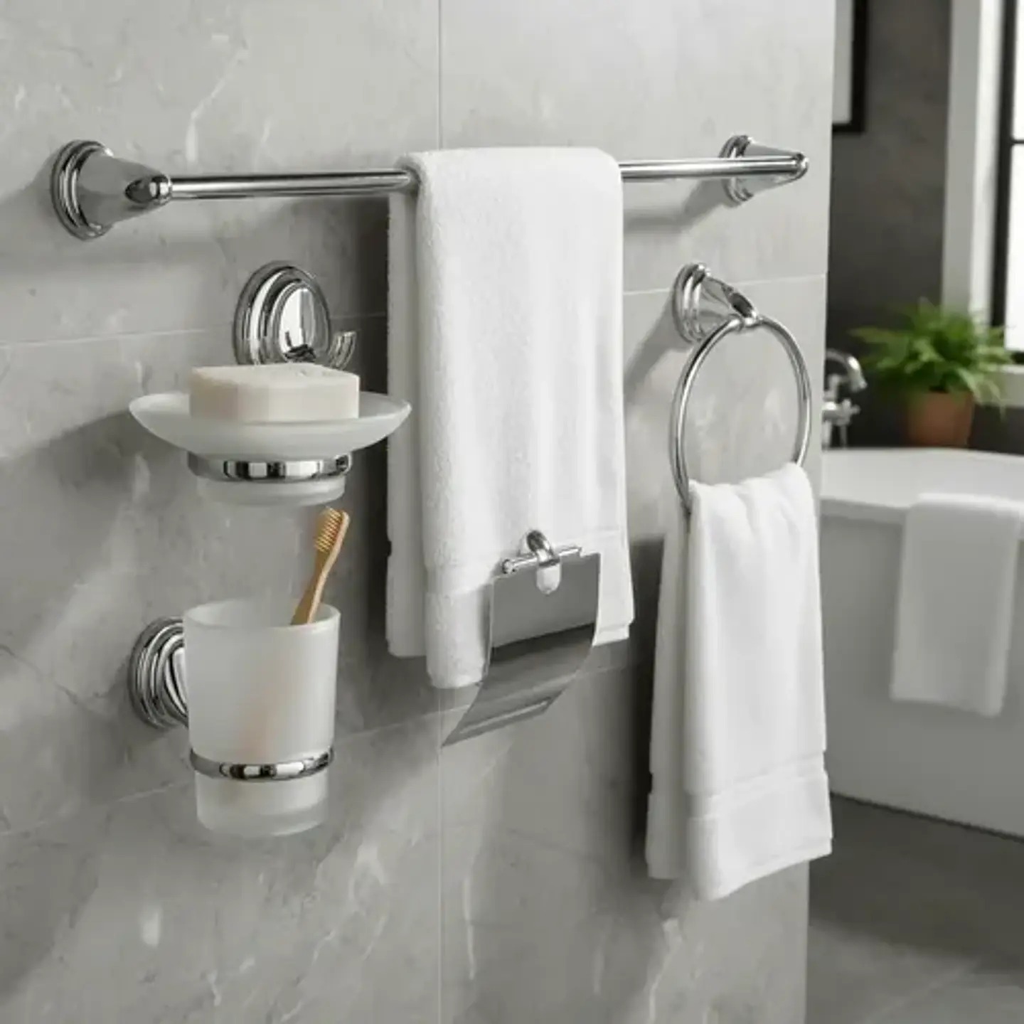 Set Accesorios Baño 6 Piezas Colomba Plateado 1