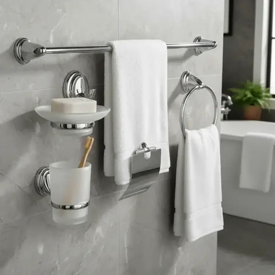 Set Accesorios Baño 6 Piezas Colomba Plateado 1