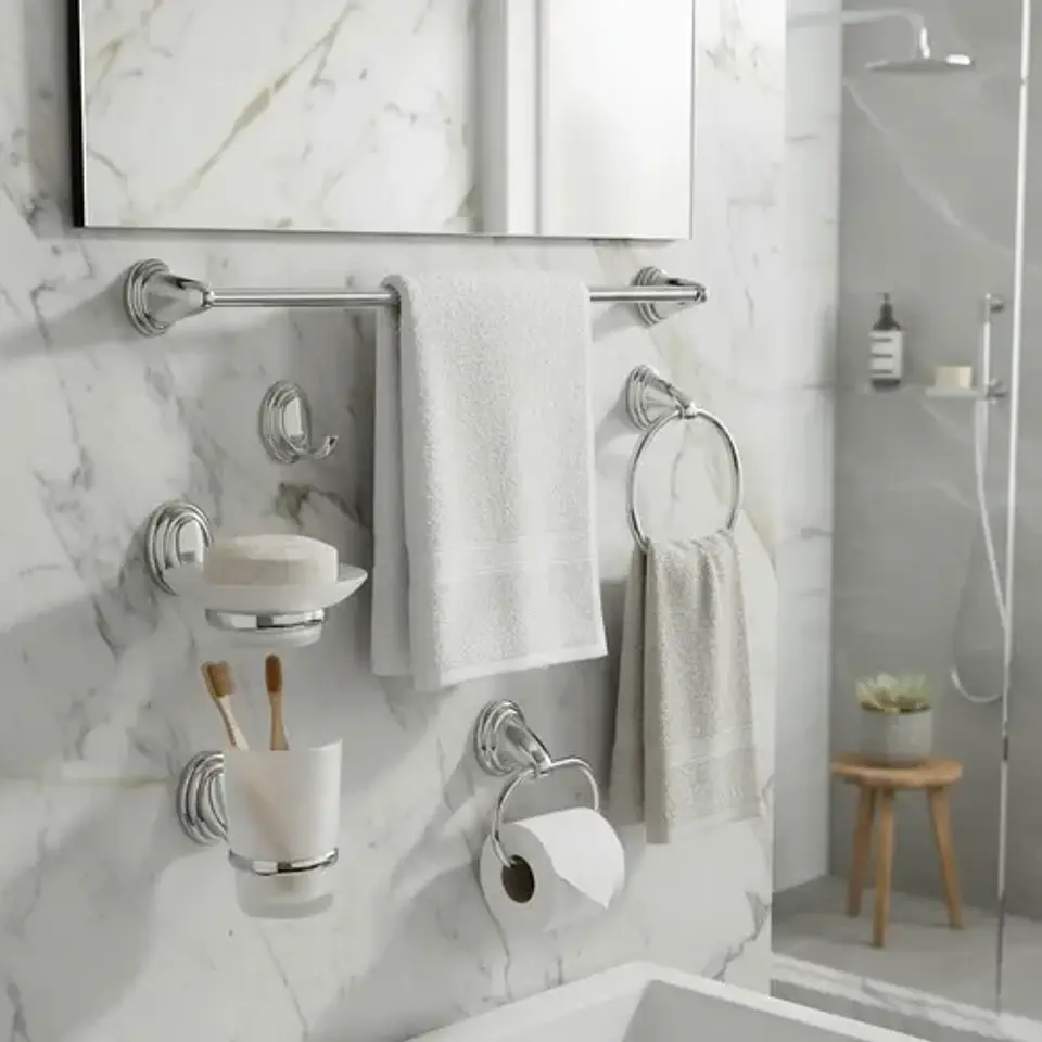 Set Accesorios Baño 6 Piezas Colomba Plateado 2
