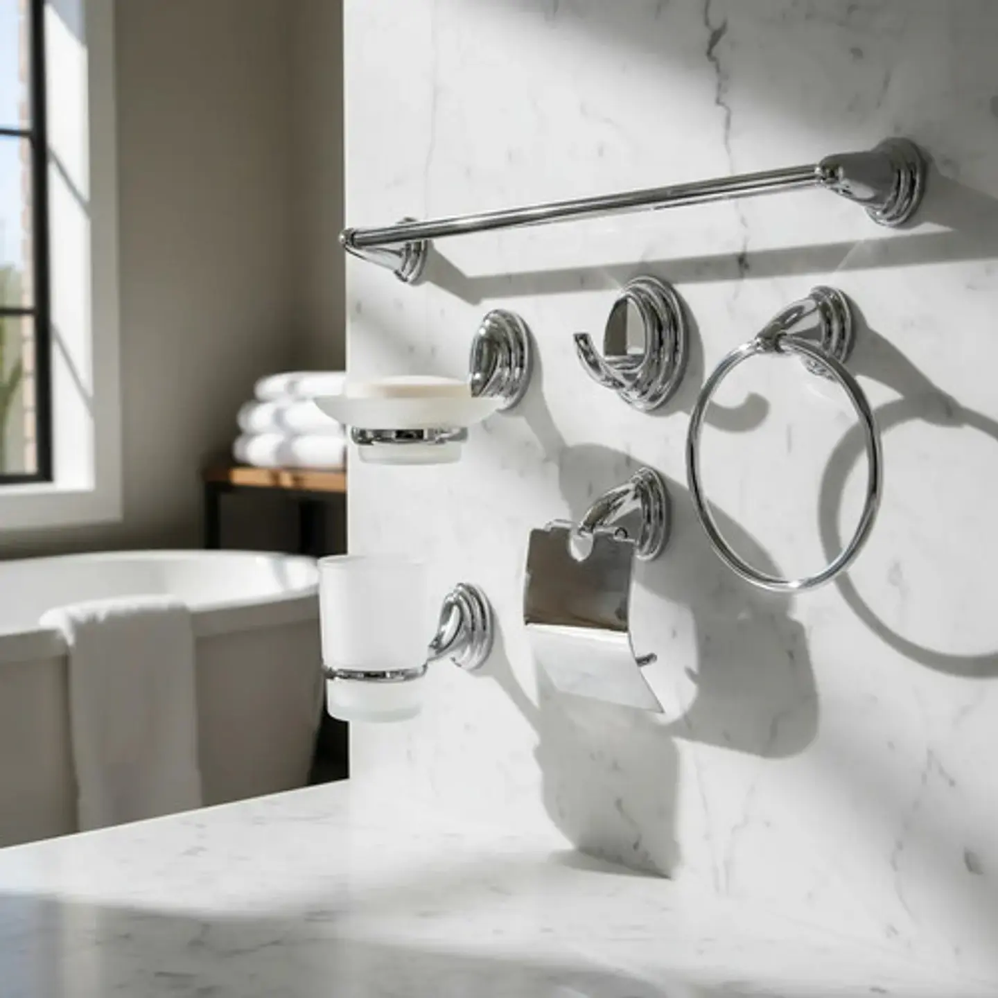 Set Accesorios Baño 6 Piezas Colomba Plateado 3