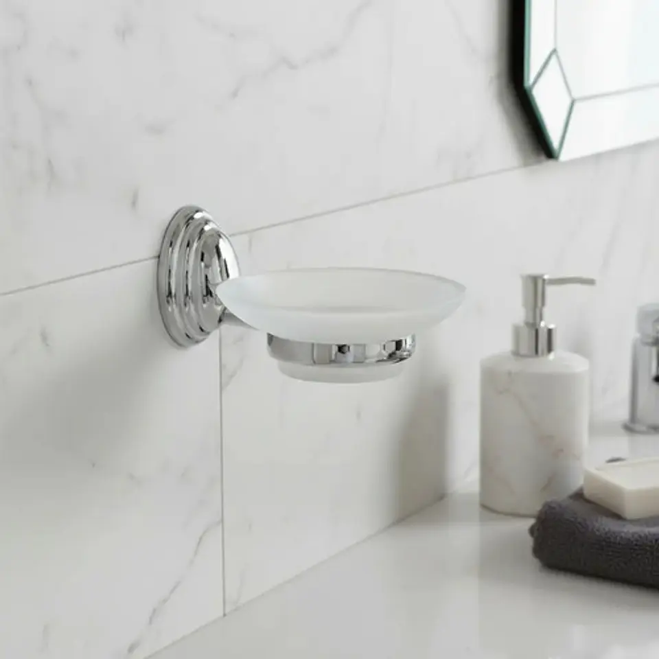Jabonera De Vidrio Linea Colomba Taumm Baño Color Gris 1