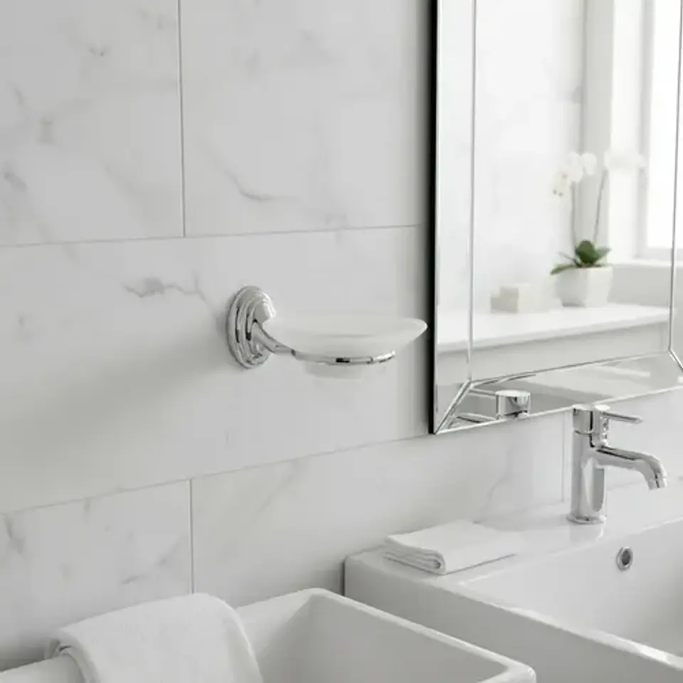 Jabonera De Vidrio Linea Colomba Taumm Baño Color Gris 3