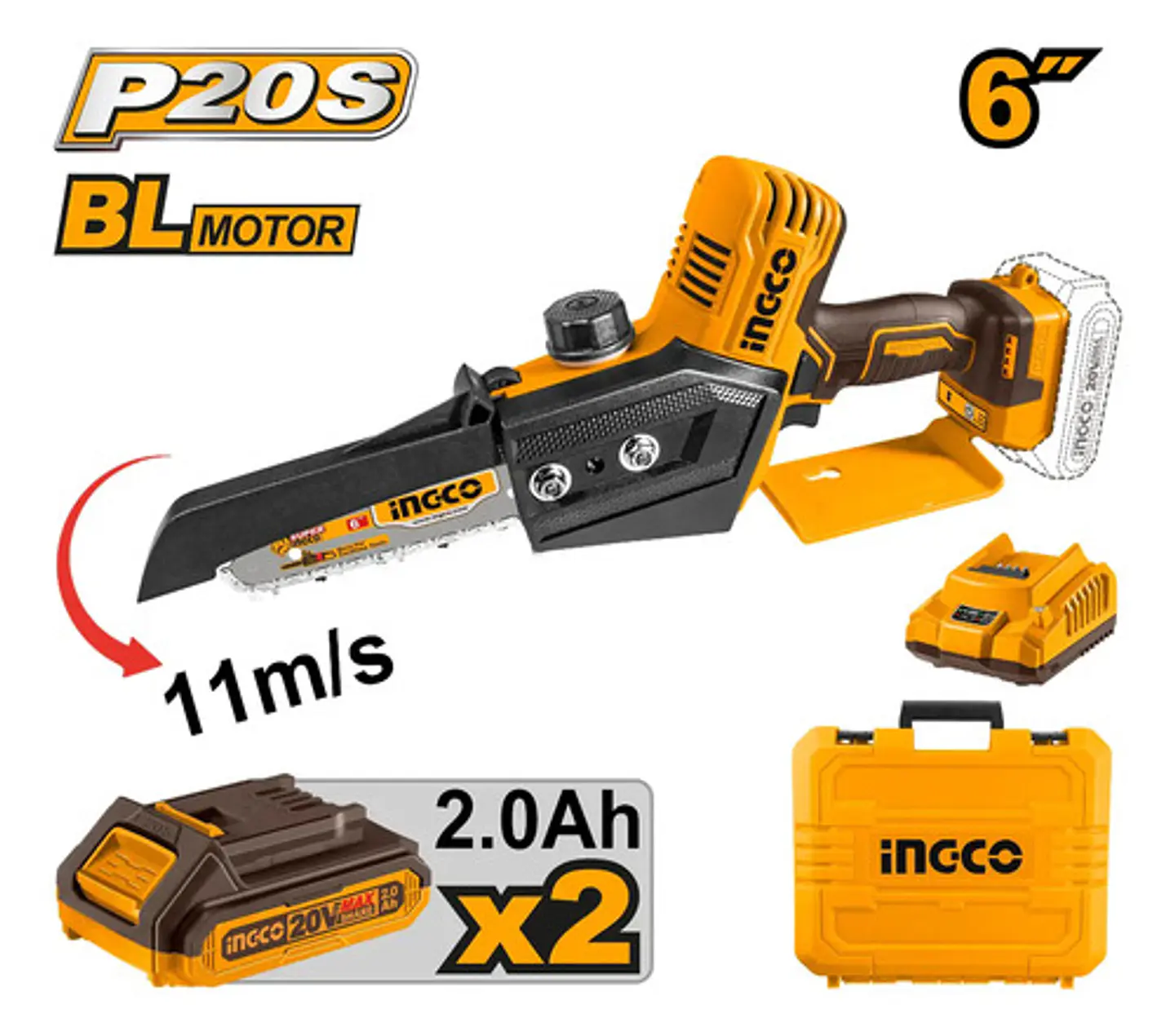 Mini Motosierra Ingco 20v 150 Mm Bl +2 Bat + Carg Cgsli20686 2