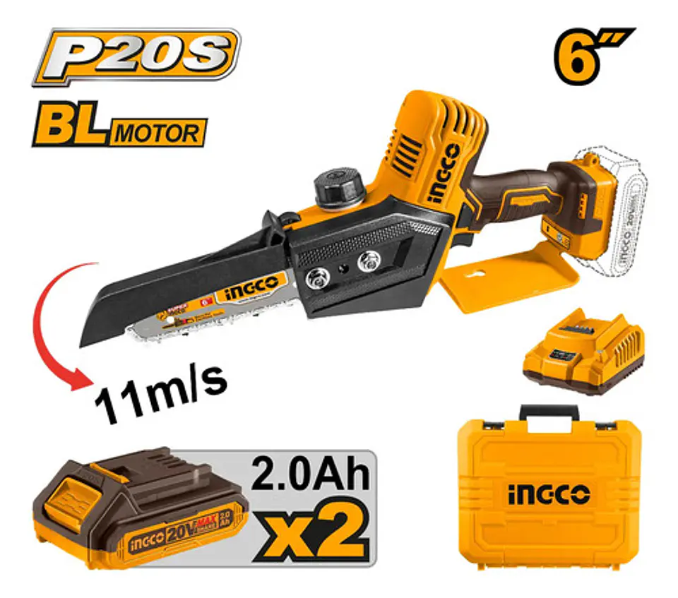 Mini Motosierra Ingco 20v 150 Mm Bl +2 Bat + Carg Cgsli20686 2