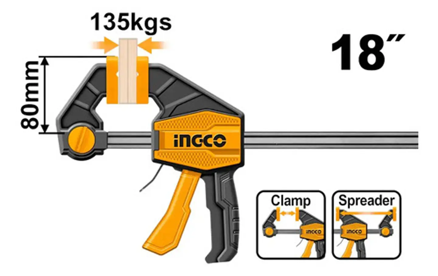 Prensa Sargento Rapida Industrial Ingco 63x450 Mm Hqbc01603 4