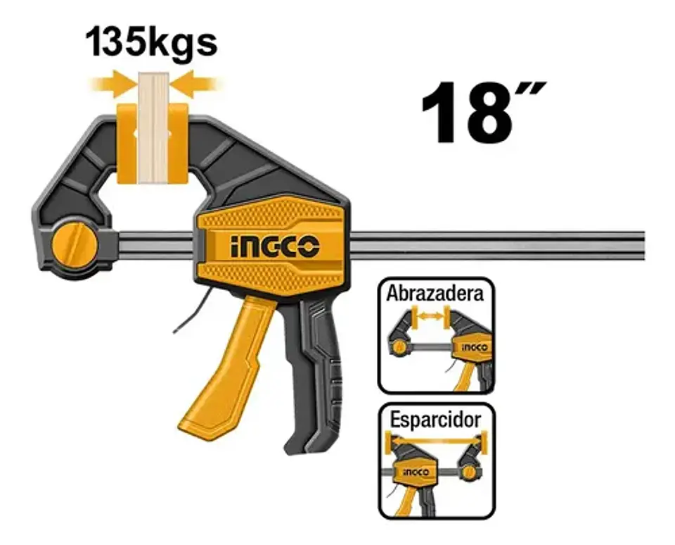 Prensa Sargento Rapida Industrial Ingco 63x450 Mm Hqbc01603 5