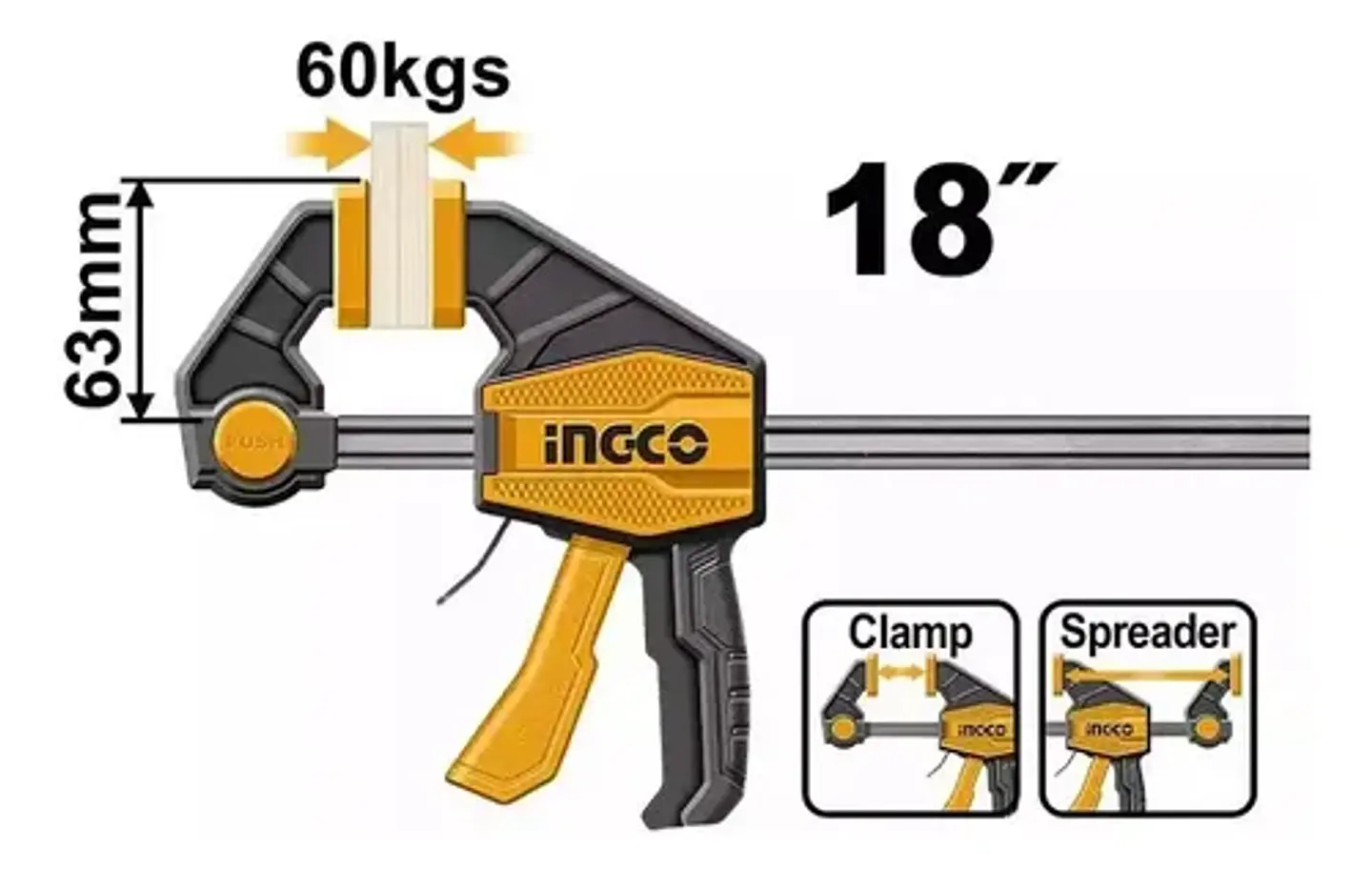 Prensa Sargento Rapida Industrial Ingco 63x450 Mm Hqbc01603 6