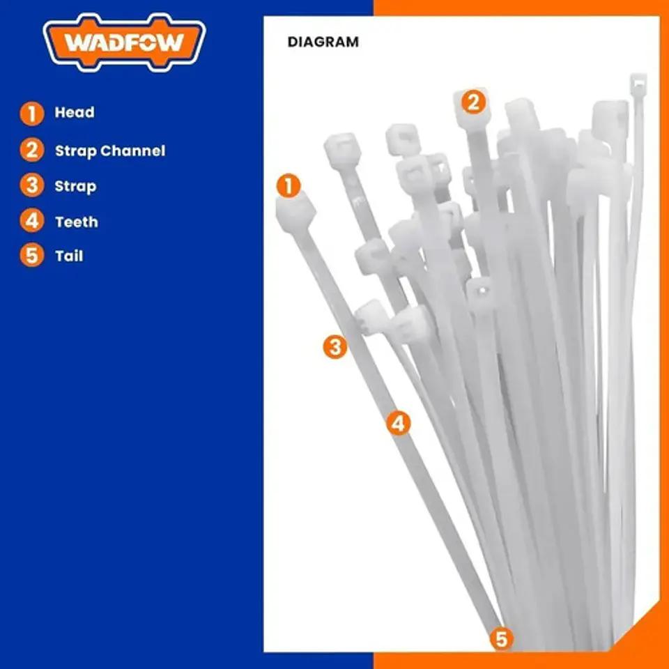 Set De 100 Amarras Plasticas Wadfow 4.8x300 Mm 22 Kg Negro 3
