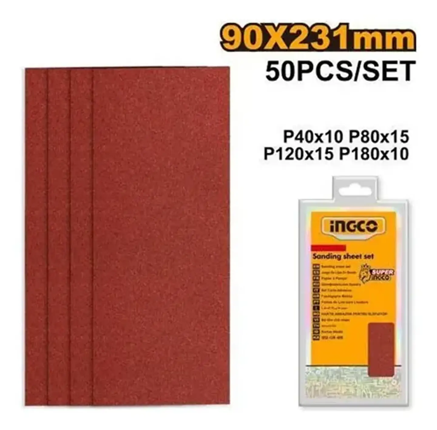 Set 50 Lijas P40 P80 P120 P180 Ingco 90x231 Mm Akfs2401012 3