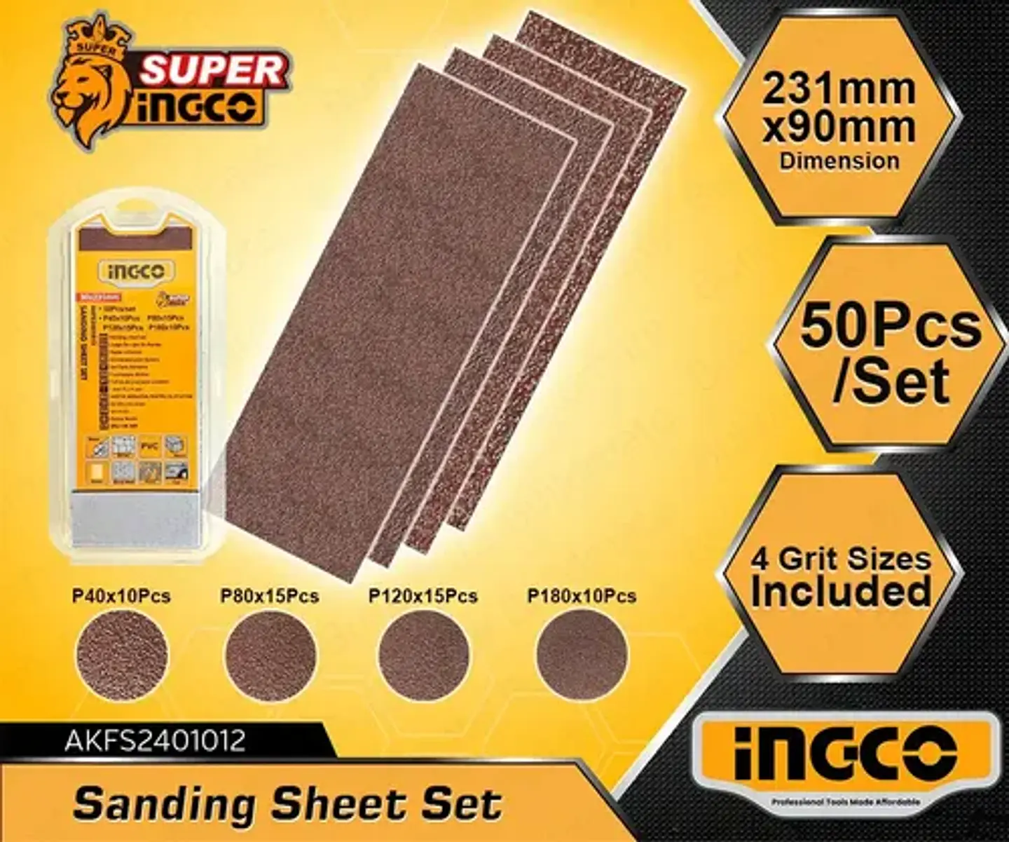 Set 50 Lijas P40 P80 P120 P180 Ingco 90x231 Mm Akfs2401012 6