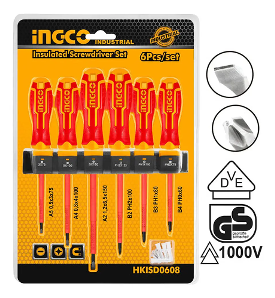 Set Destornilladores Electricos Aislado 6pcs Ingco Hkisd0608 3