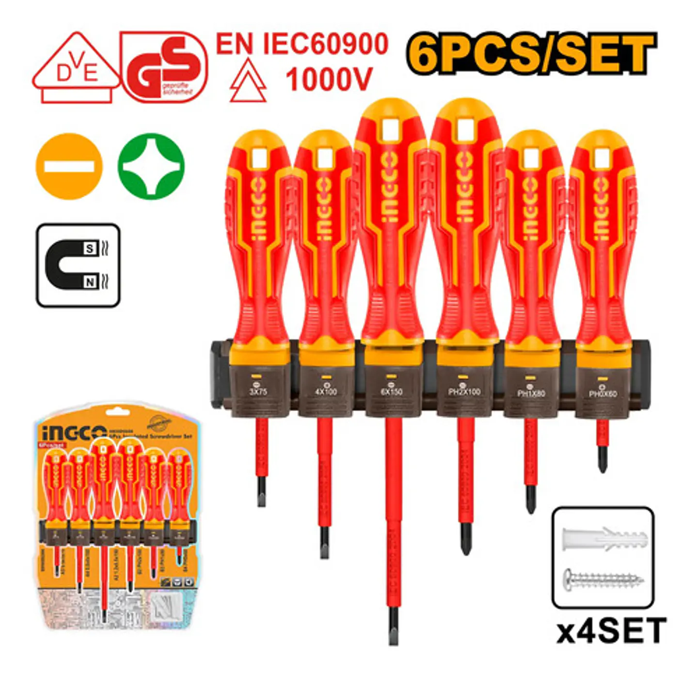 Set Destornilladores Electricos Aislado 6pcs Ingco Hkisd0608 4