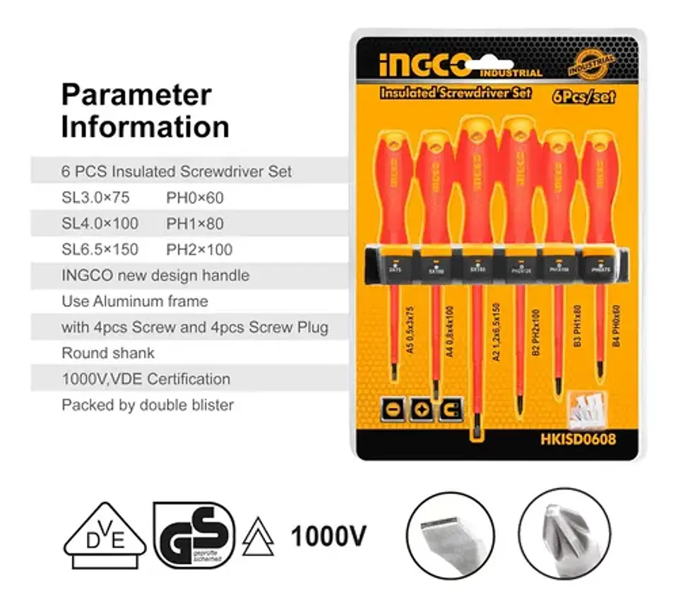 Set Destornilladores Electricos Aislado 6pcs Ingco Hkisd0608 5
