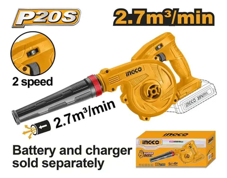 Soplador Inalambrico Velocidad Variable 20v Ingco Cabli20018 3