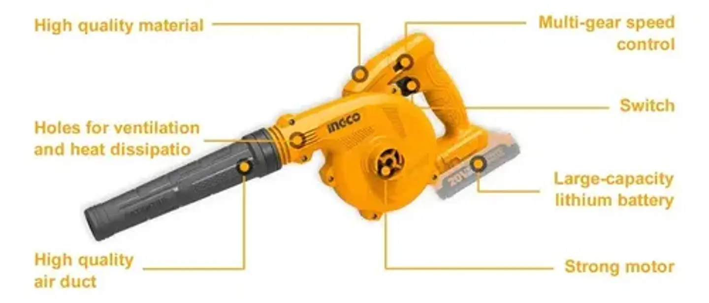 Soplador Inalambrico Velocidad Variable 20v Ingco Cabli20018 4