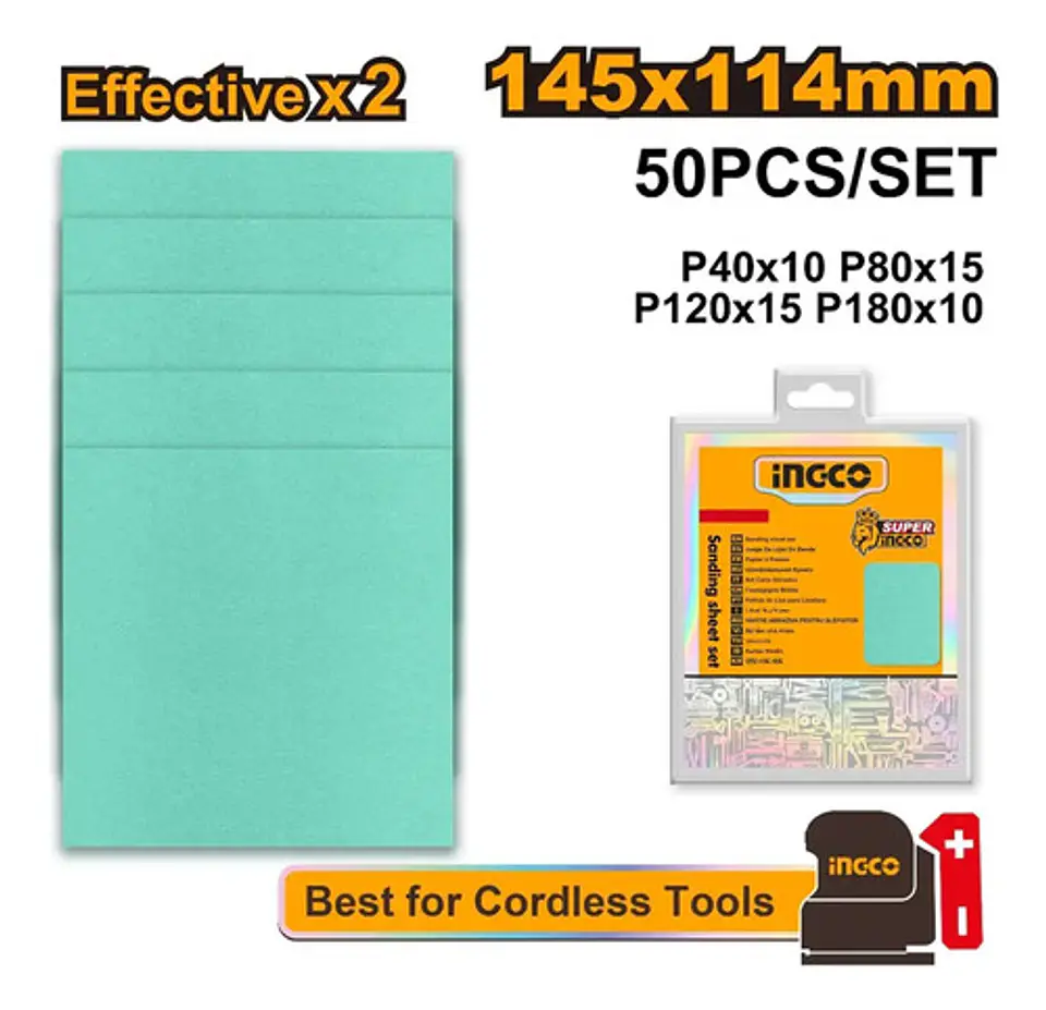 Set 50 Lijas P40 80 120 180 Multimaterial 145x114 Mm Ingco 4