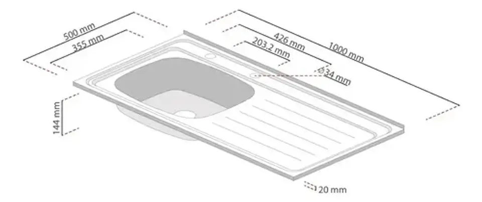 Lavaplatos Lava Vajilla Sobreponer 100x50 Taumm Derecho Gris 4
