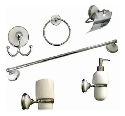 Kit Accesorios Para Pared Baño Cerámico Blanco Cromado Taumm