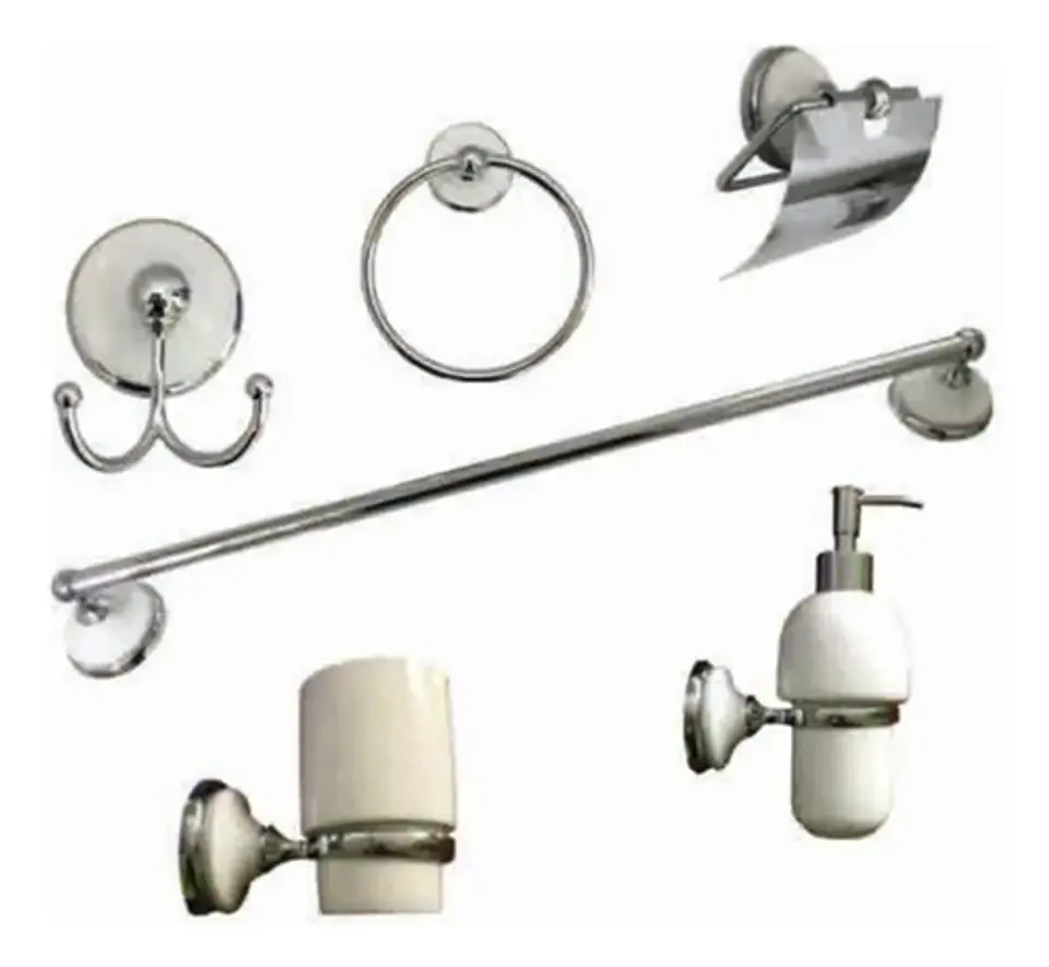 Kit Accesorios Para Pared Baño Cerámico Blanco Cromado Taumm 1