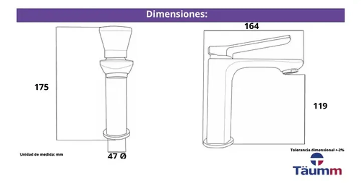 Llave Monomando Lavatorio Kassel Taumm Deluxe Premium 2