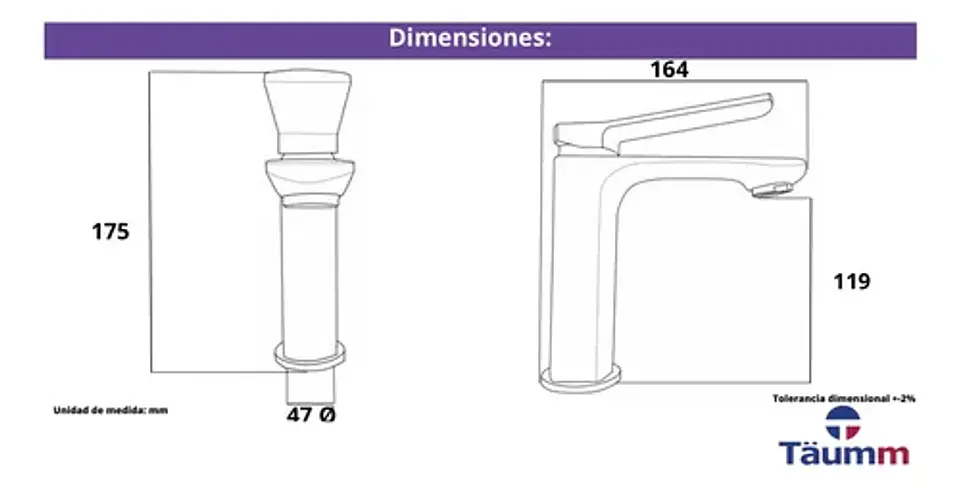 Llave Monomando Lavatorio Kassel Taumm Deluxe Premium 2