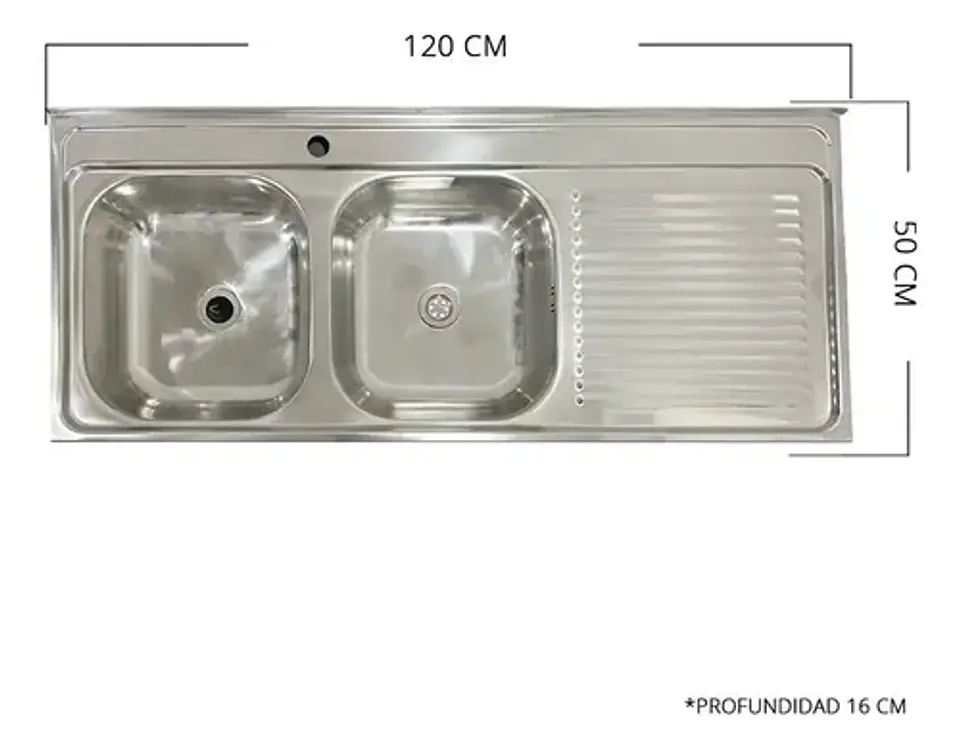 Lavaplatos Doble 120x50 Sobreponer Derecho Monomando Taumm 4