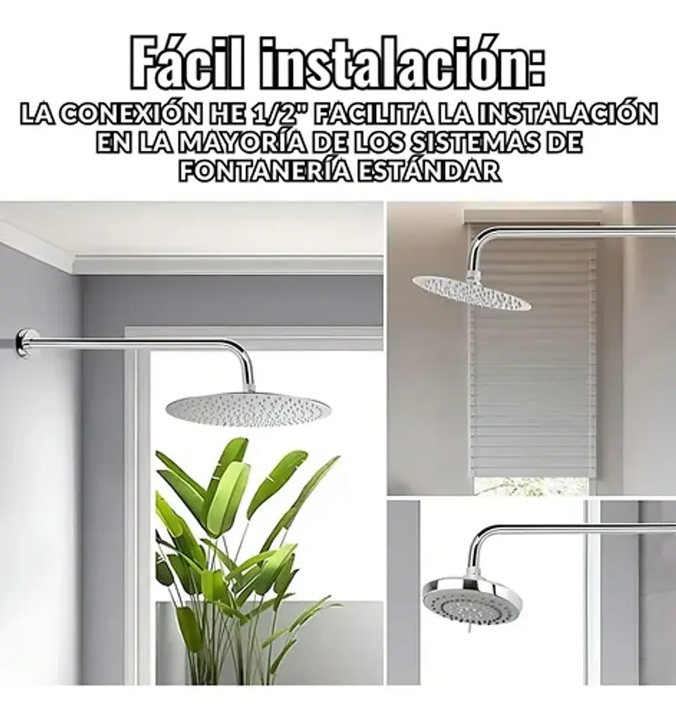 Brazo Para Plato Ducha Cromado Largo 30cm 1/2puLG He Taumm 7
