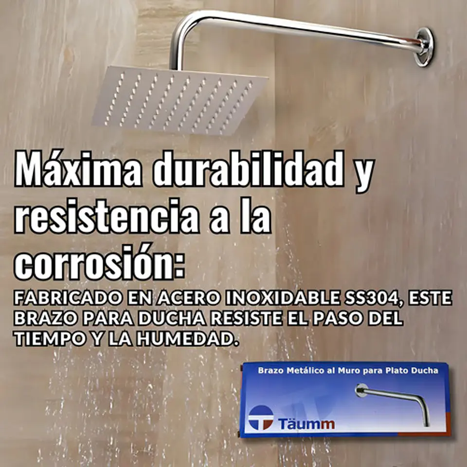 Brazo Para Plato Ducha Cromado Largo 30cm 1/2puLG He Taumm 8