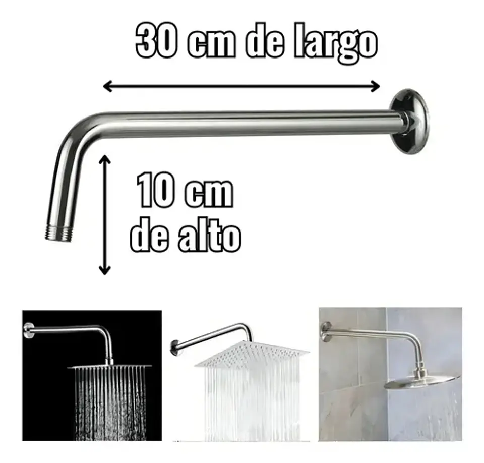 Brazo Para Plato Ducha Cromado Largo 30cm 1/2puLG He Taumm 10