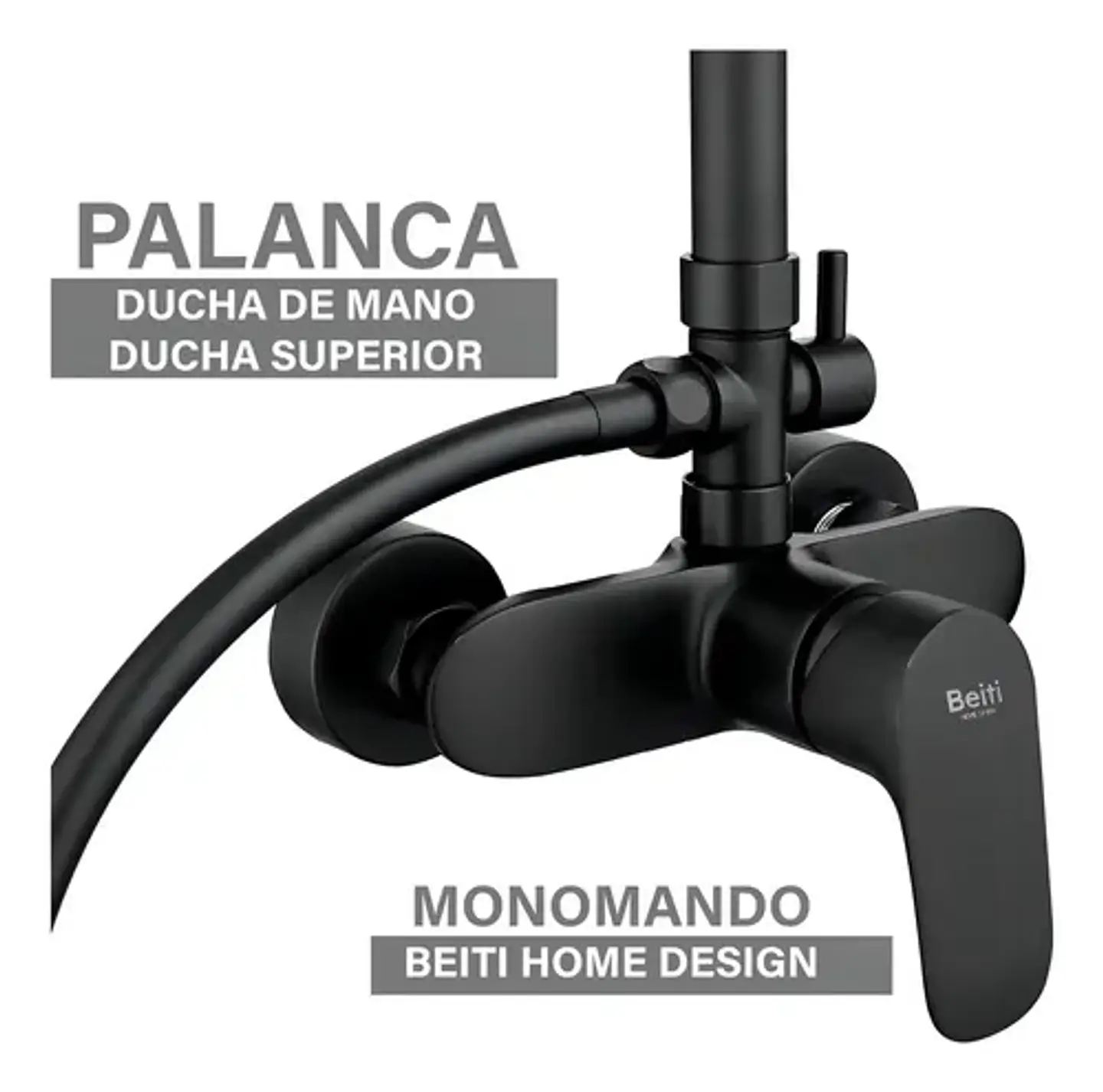 Columna Ducha Negra Con Plato Mango Monomando Notte Taumm 4