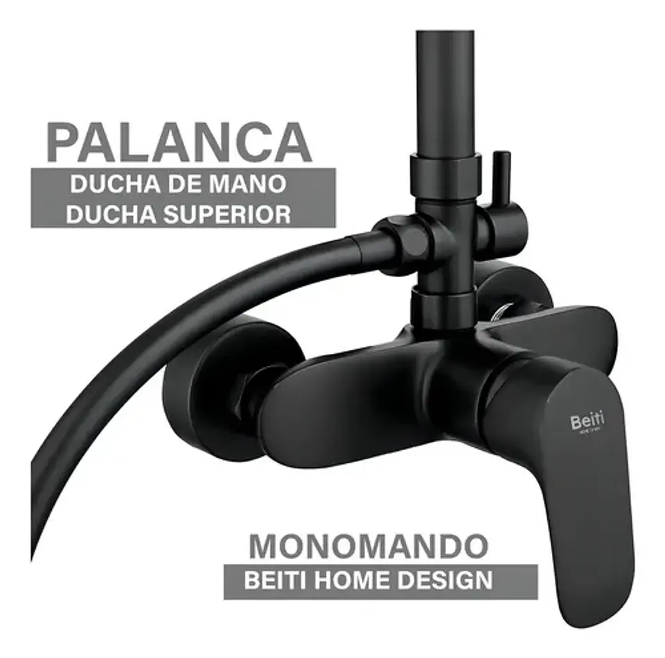 Columna Ducha Negra Con Plato Mango Monomando Notte Taumm 4
