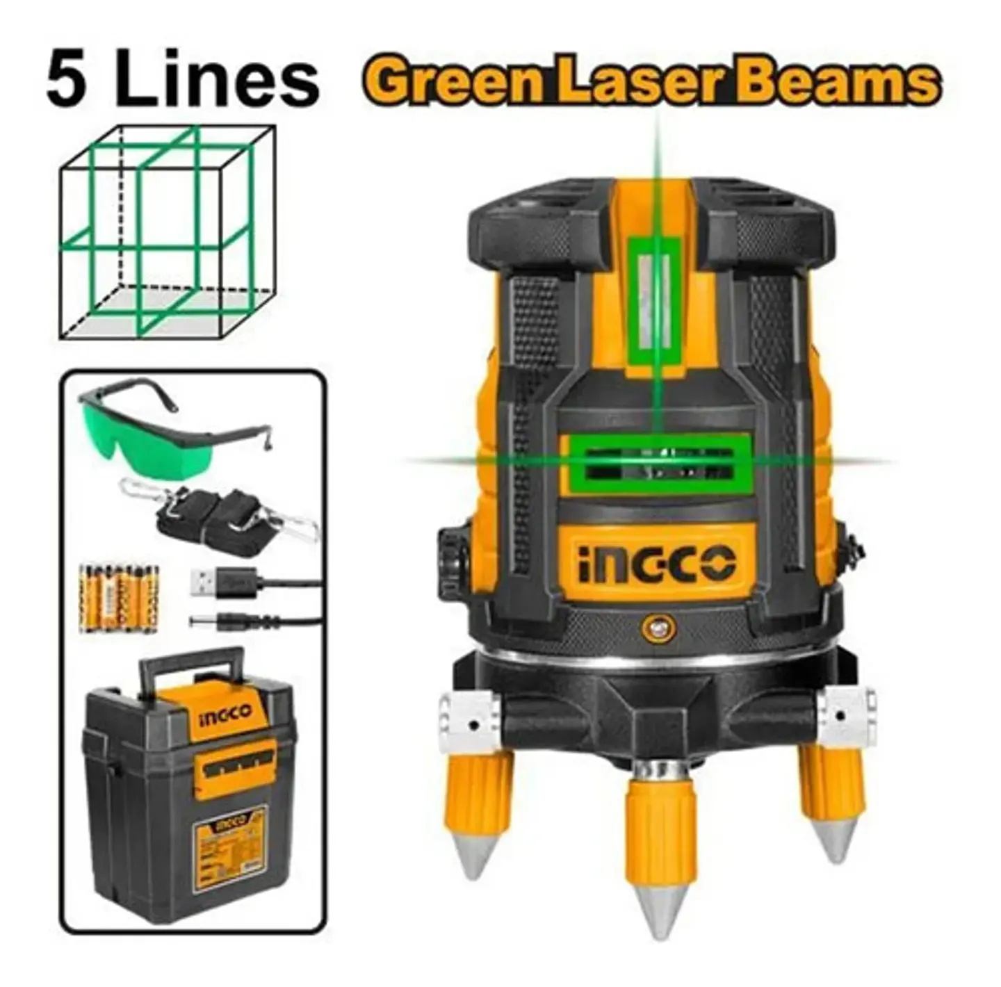 Nivel Láser Autonivelante Ingco 5 Lineas Verde 30 M + Accesorios 4