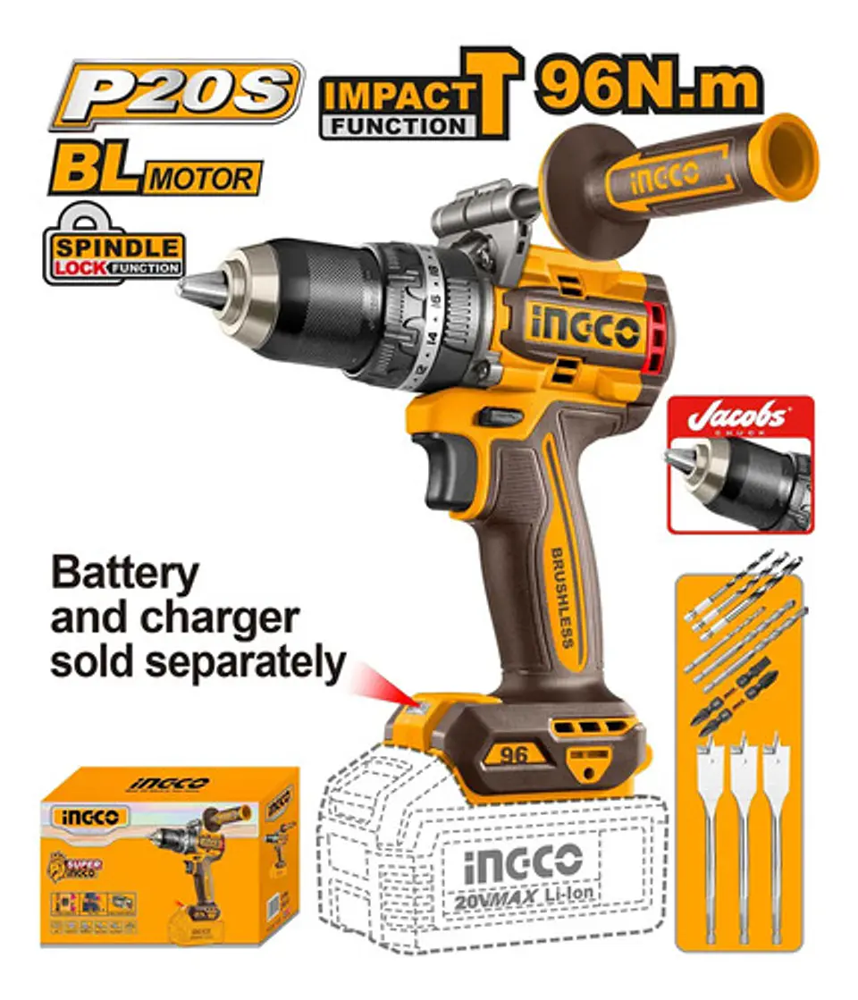 Taladro Percutor Bl Inalambrico 20v 96 Nm Ingco Cidli209685 3