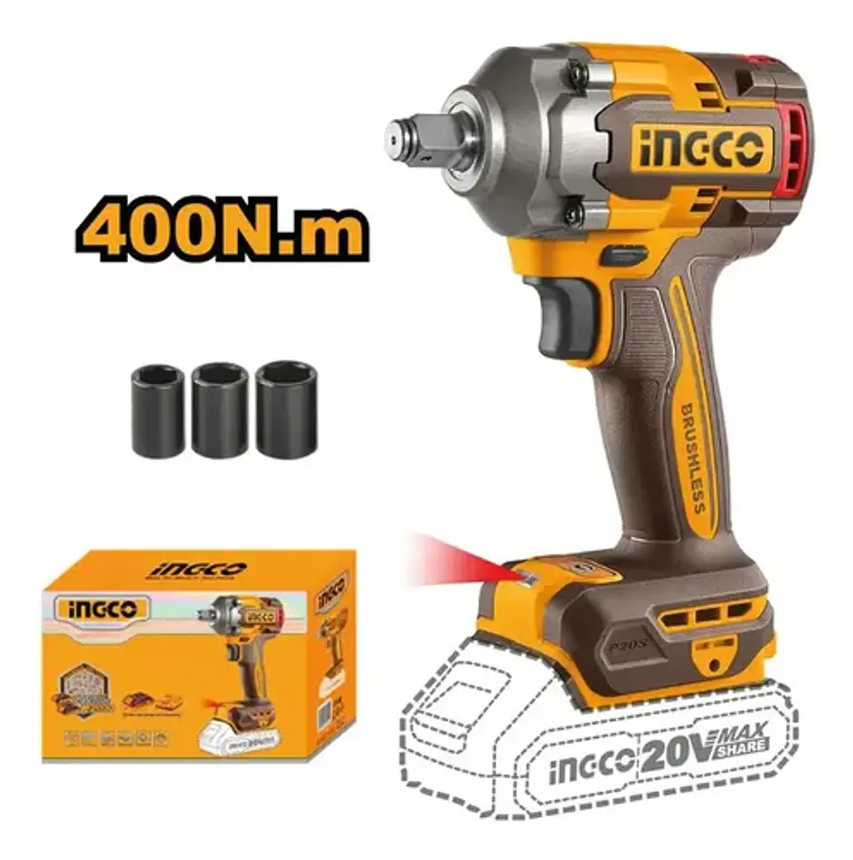 Llave De Impacto 400 Nm Inalambrica Ingco Ciwli20401 Color Naranja Frecuencia 50 Hz / 60 Hz 20v 10