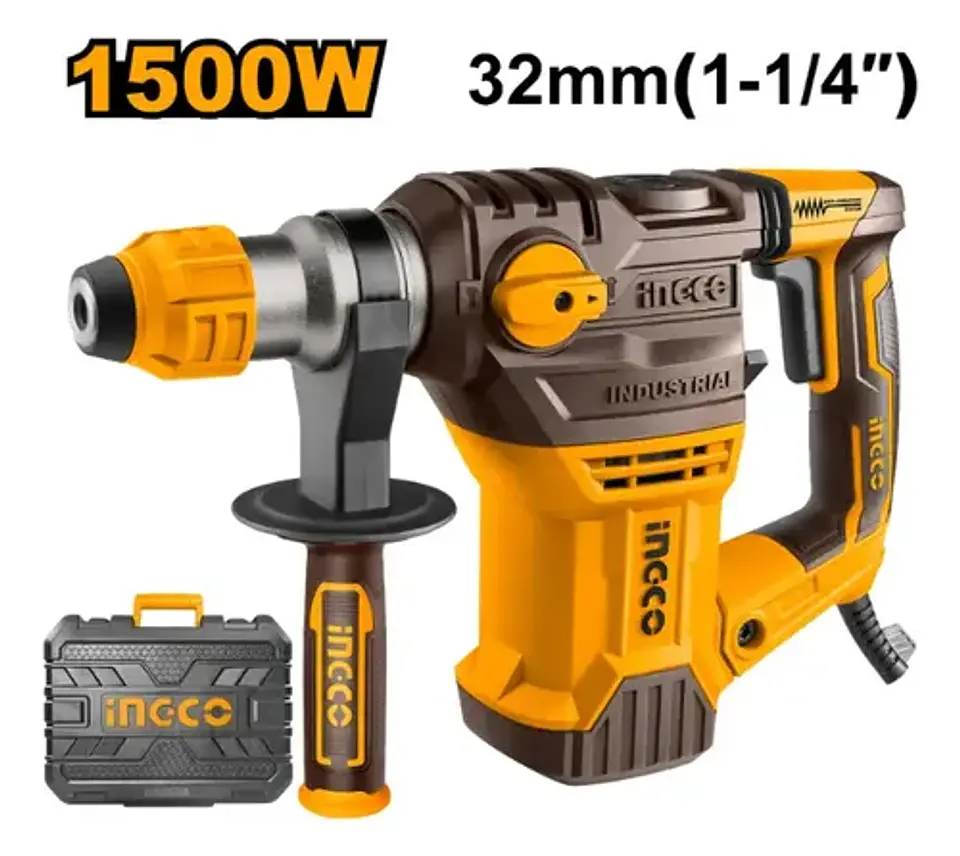 Rotomartillo Industrial Electroneumático 1500w 5.5 Joule 850rpm 4400bpm Con Sistema Sds Plus Amarillo 50 Hz/60 Hz 1