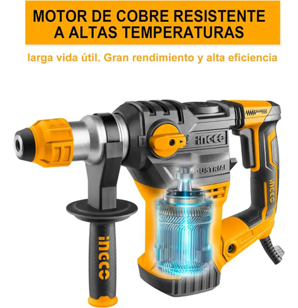 Rotomartillo Industrial Electroneumático 1500w 5.5 Joule 850rpm 4400bpm Con Sistema Sds Plus Amarillo 50 Hz/60 Hz 4