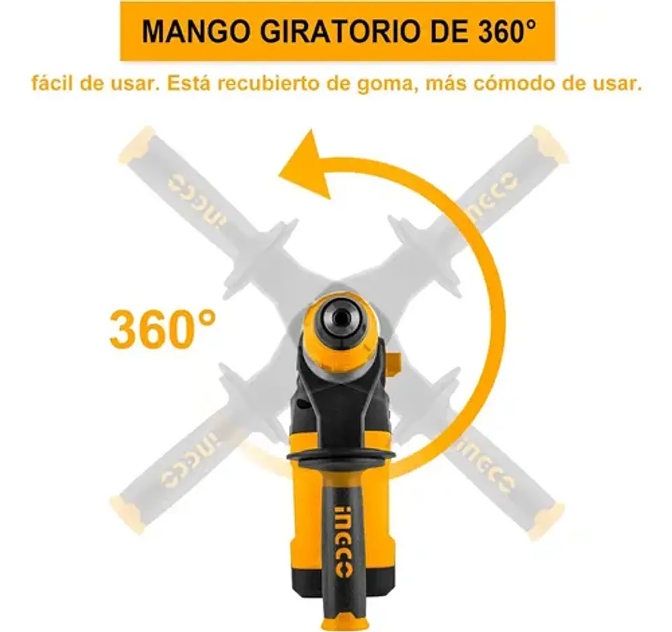 Rotomartillo Industrial Electroneumático 1500w 5.5 Joule 850rpm 4400bpm Con Sistema Sds Plus Amarillo 50 Hz/60 Hz 6