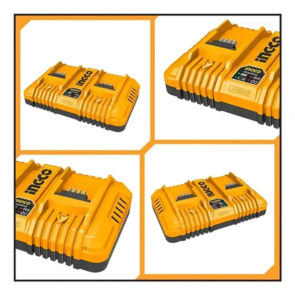 Cargador Doble De Baterías Rápido 20v 2, 4, 5 Ah Ingco 6