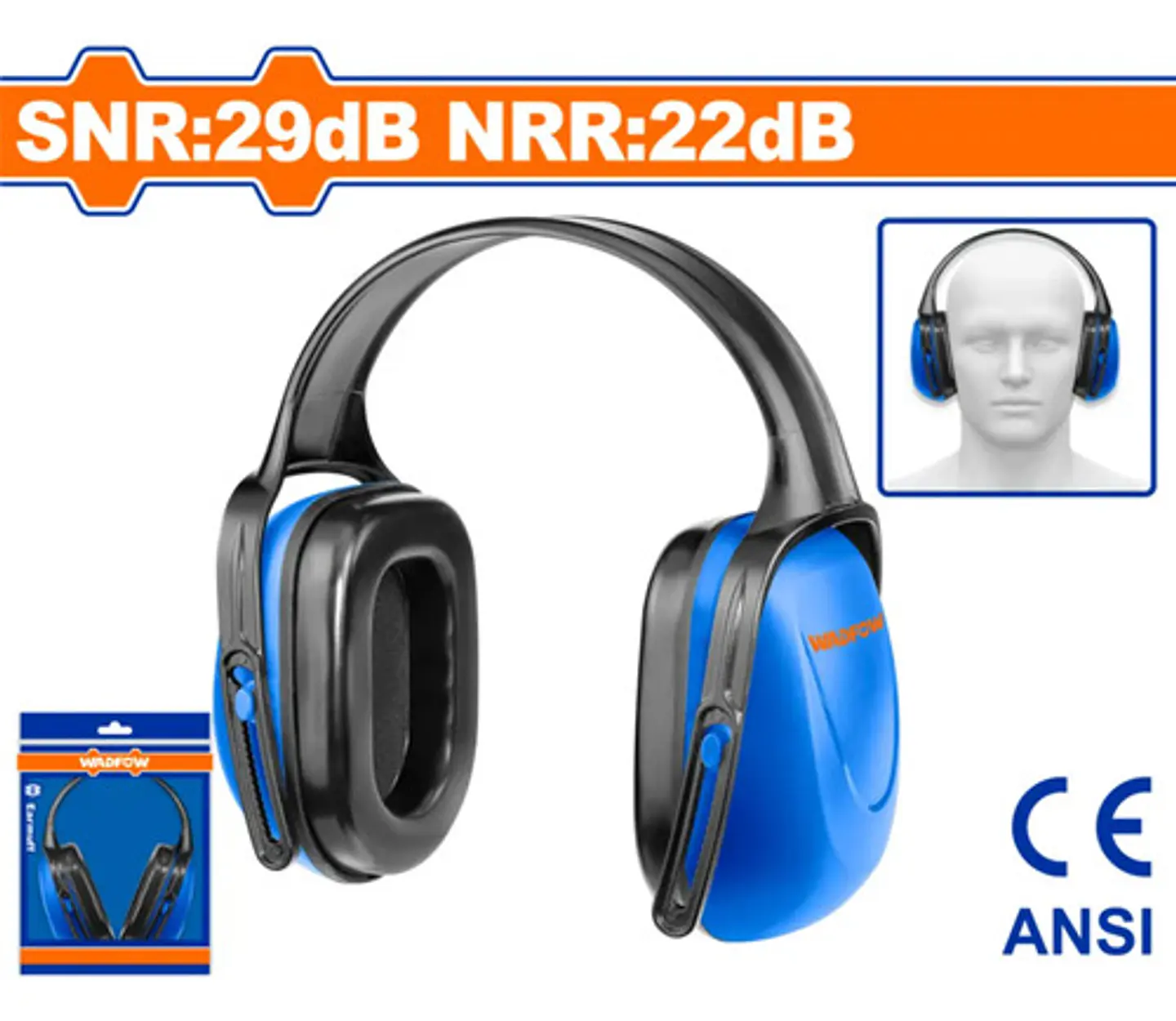 Orejera Protector Cintillo Auditivo 29db Wadfow Wem2922 Azul 3