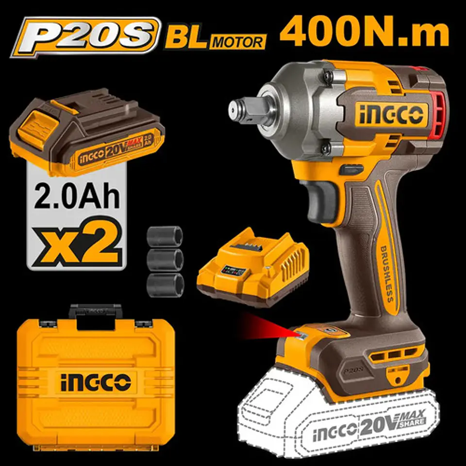 Pistola Llave De Impacto Bl 1/2 20v 400 Nm Ingco Ciwli2040 2