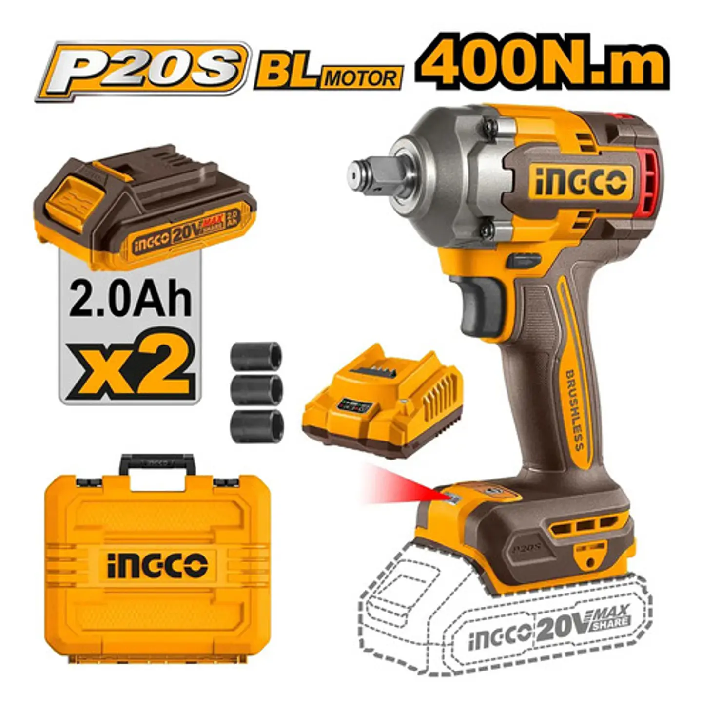 Pistola Llave De Impacto Bl 1/2 20v 400 Nm Ingco Ciwli2040 8