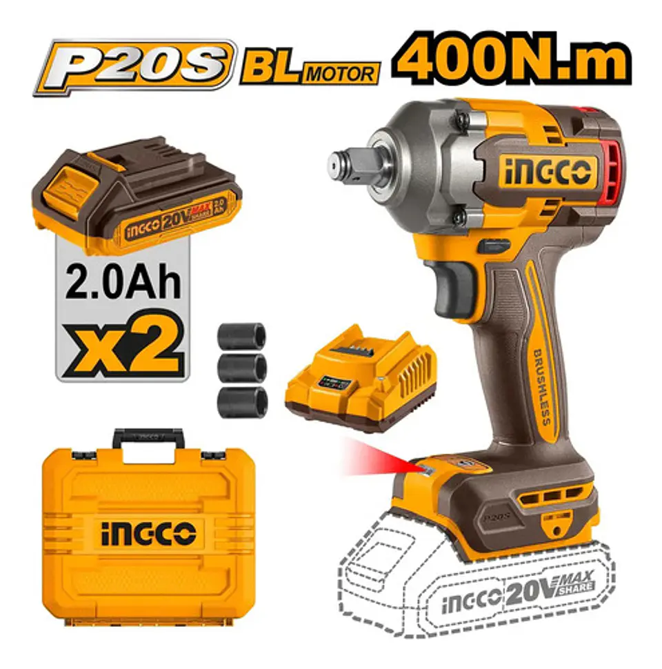 Pistola Llave De Impacto Bl 1/2 20v 400 Nm Ingco Ciwli2040 8