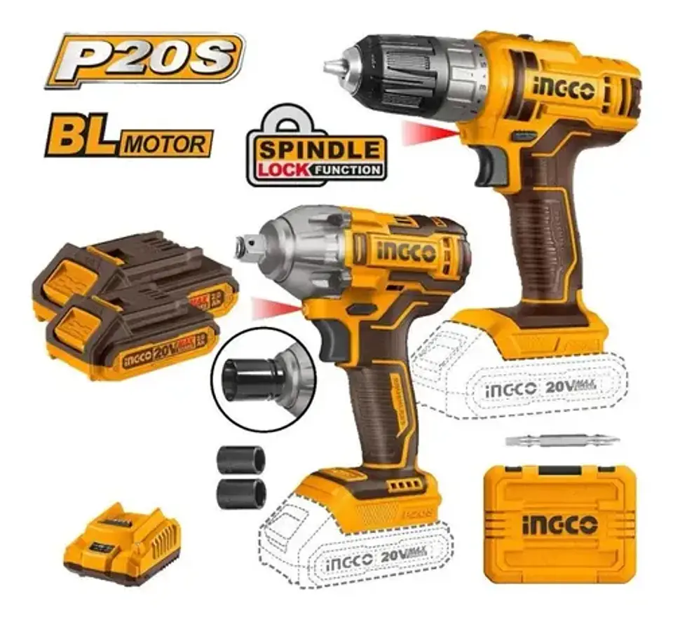 Kit Pack Inal Ingco 20v Taladro + Llave Impac Bl Cosli230702 9