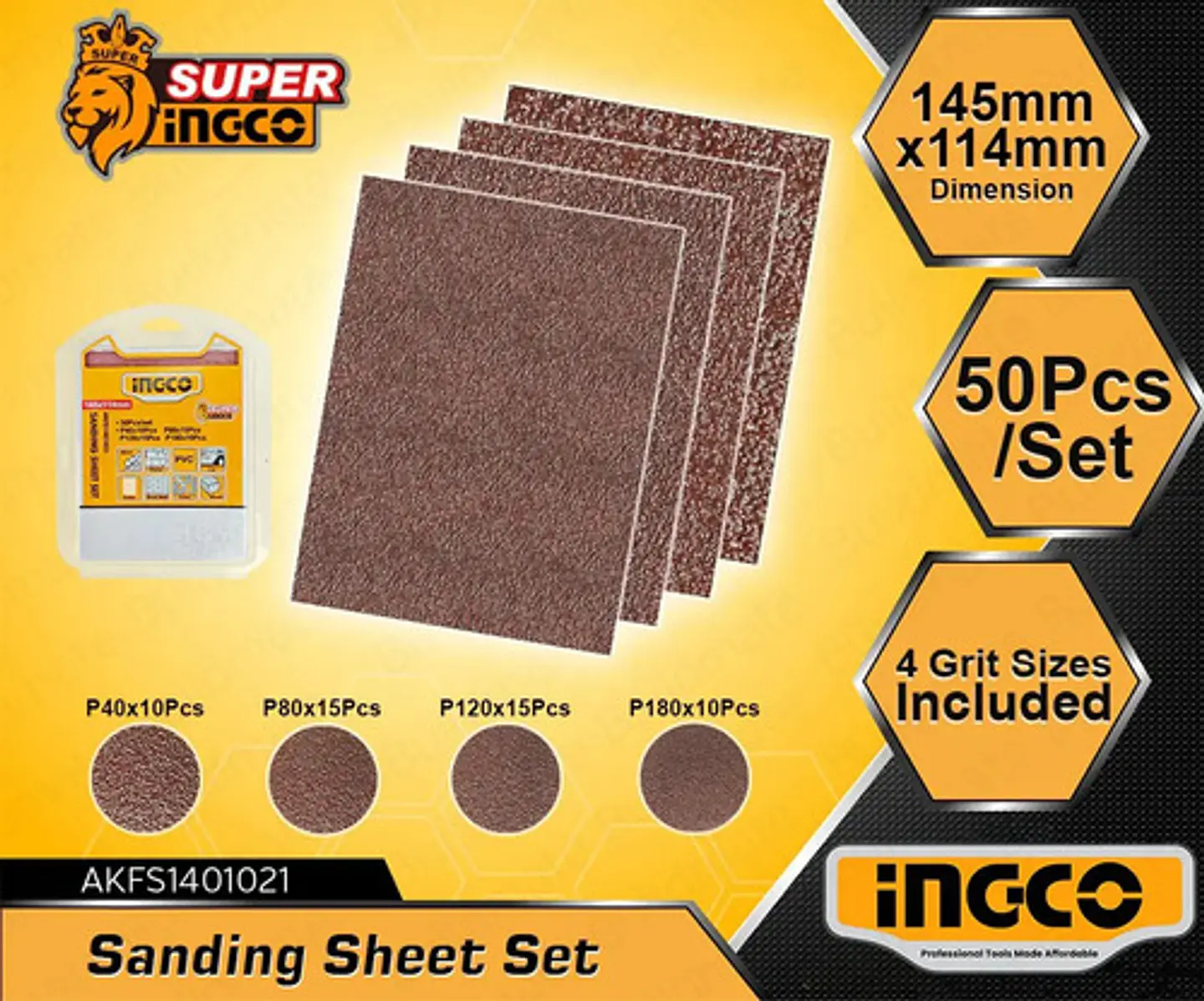 50 Lijas P40 P80 P120 P180 Ingco 145x114 Mm Akfs1401021 80 2