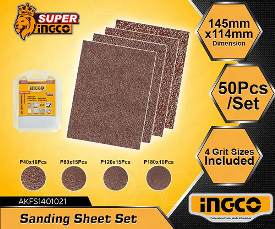 50 Lijas P40 P80 P120 P180 Ingco 145x114 Mm Akfs1401021 80 2