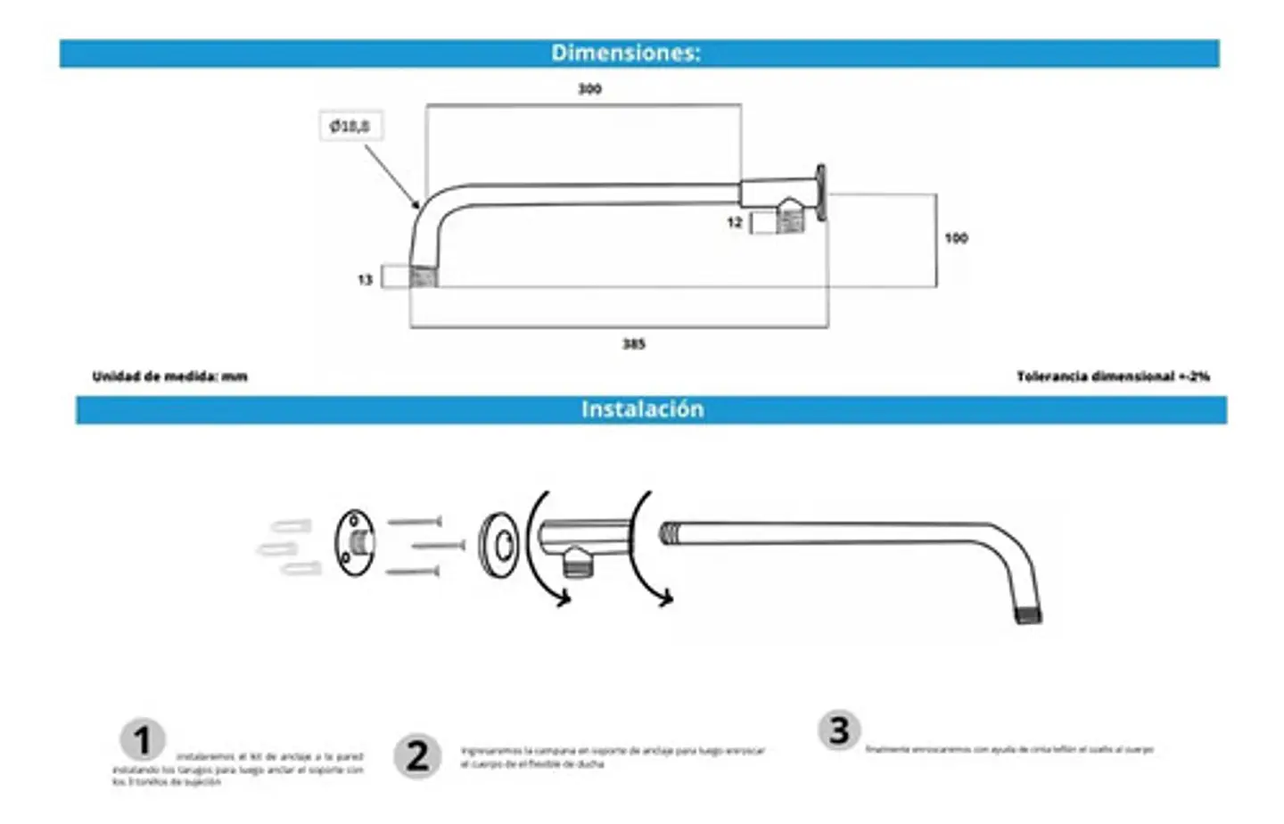 Brazo Metalico Para Plato Ducha Conectado A Flexible Taumm 4