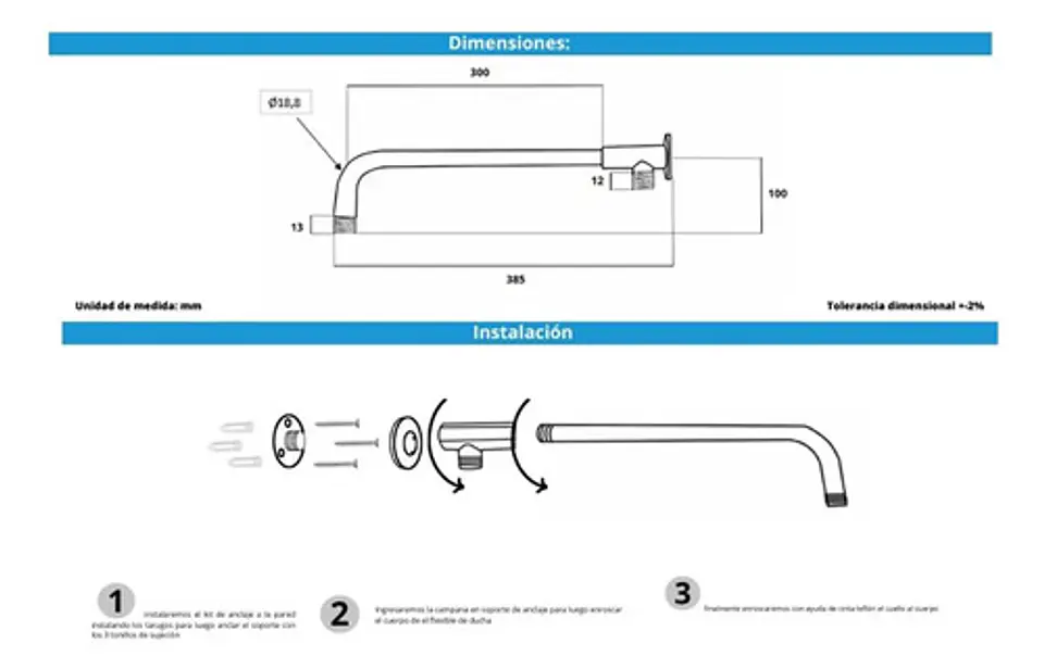 Brazo Metalico Para Plato Ducha Conectado A Flexible Taumm 4
