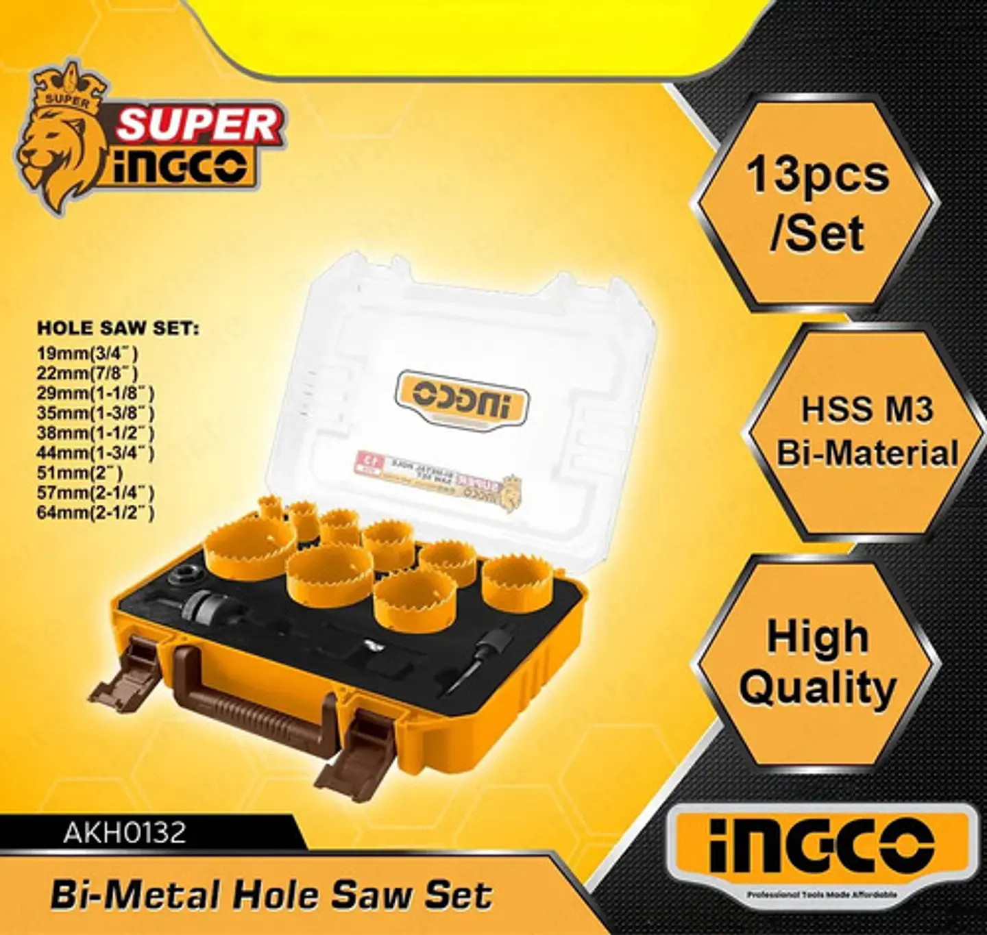 Set 13 Pz Sierra Copa Bi-metal Ingco 19-64 Mm Maleta Akh0132 2