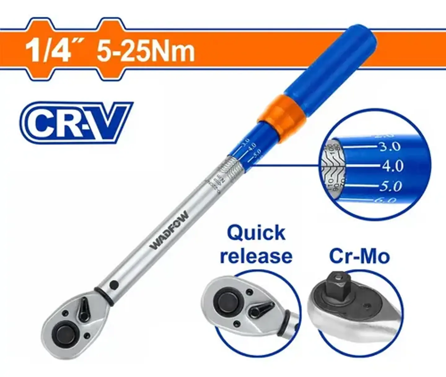 Llave De Torque Torquimetro 5-25nm 1/4 Wadfow Azul 2